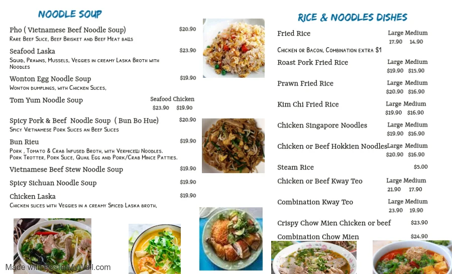 Menu, Infusion Asian Eatery