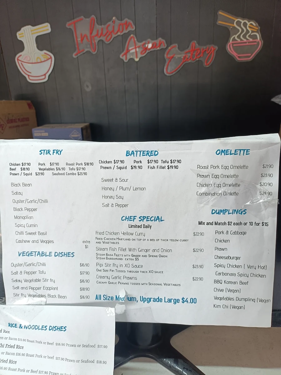 Menu, Infusion Asian Eatery