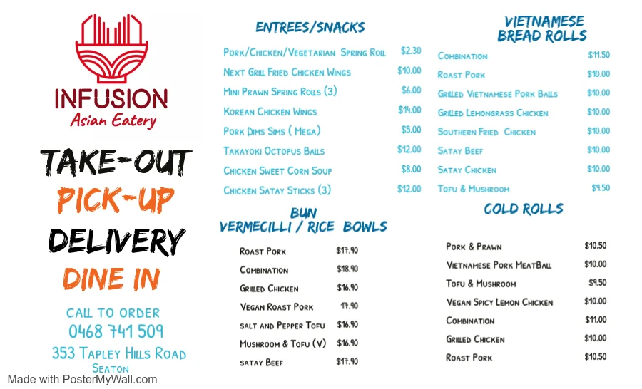 Menu, Infusion Asian Eatery