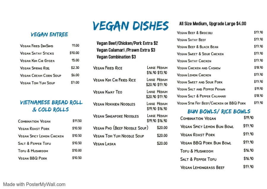 Menu, Infusion Asian Eatery