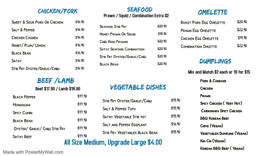 Menu, Infusion Asian Eatery
