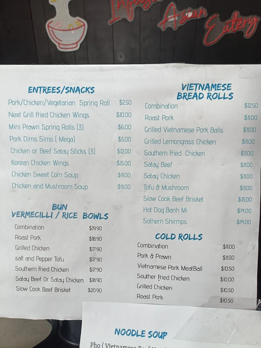 Menu, Infusion Asian Eatery