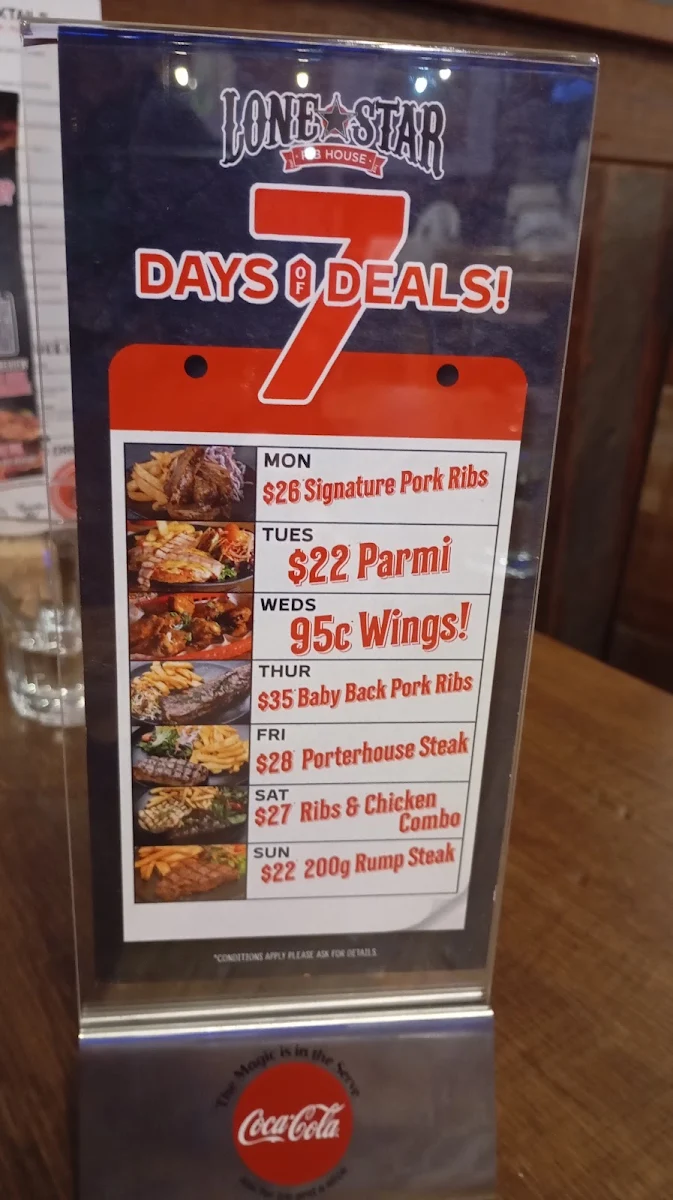 Menu, Lone Star Rib House Bunbury