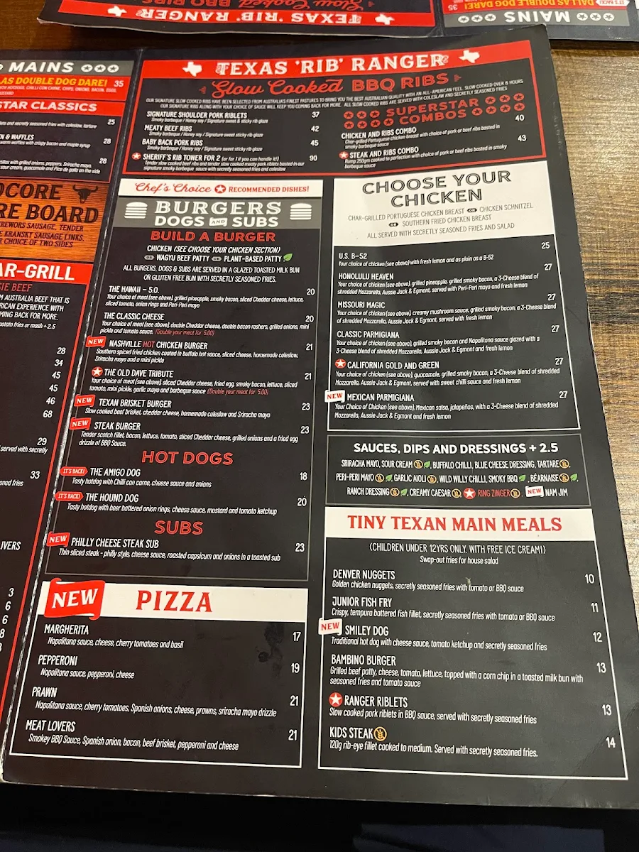 Menu, Lone Star Rib House Bunbury