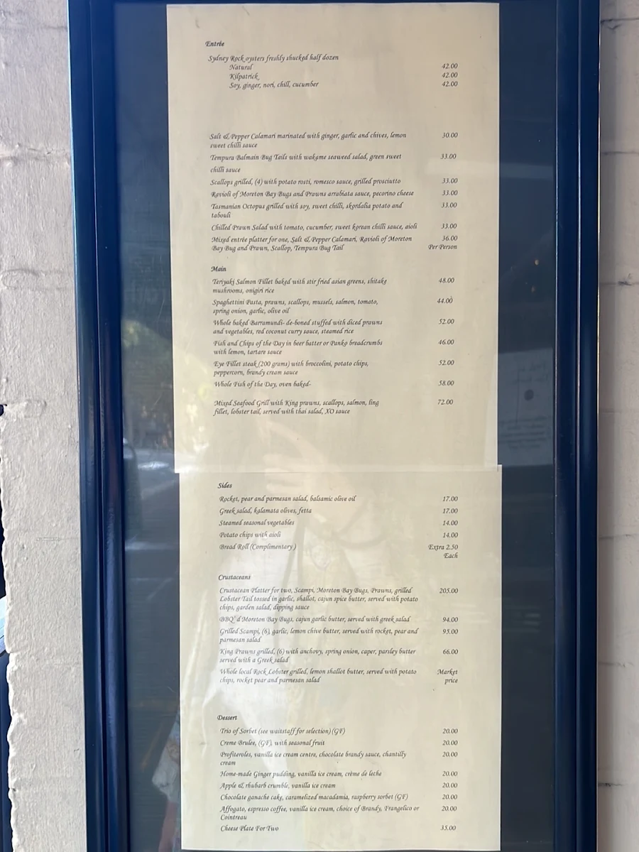 Menu, Fish at The Rocks
