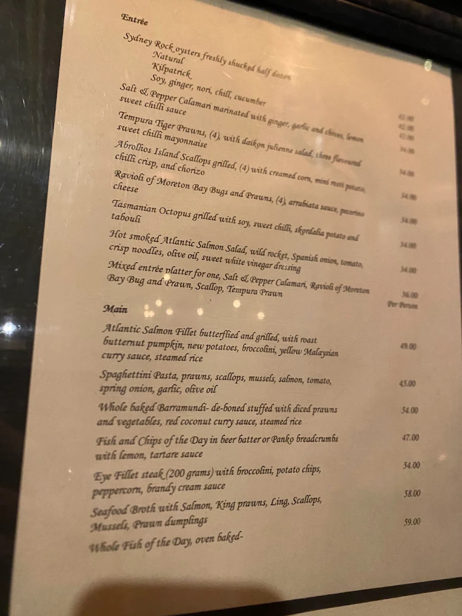 Menu, Fish at The Rocks
