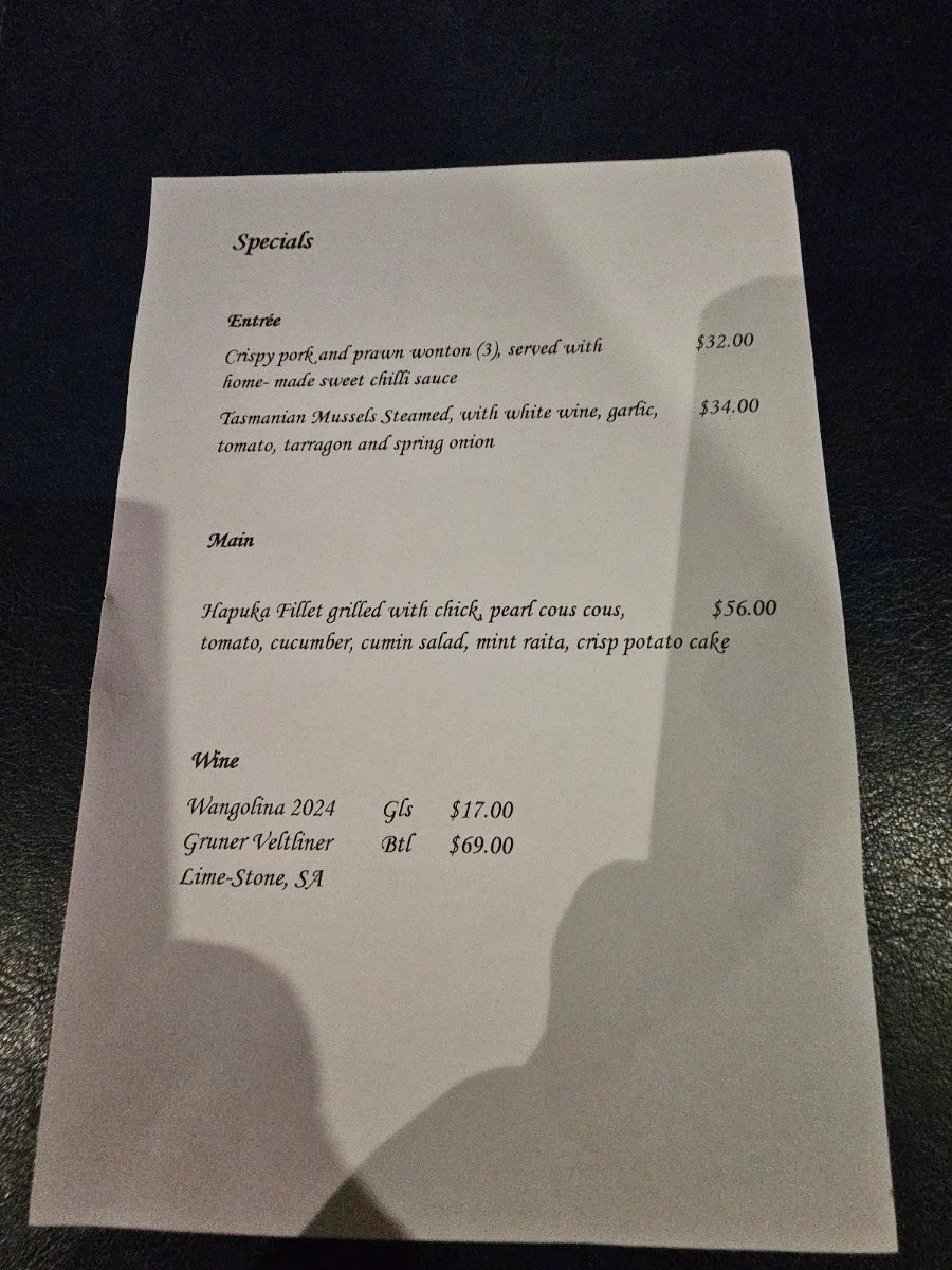 Menu, Fish at The Rocks