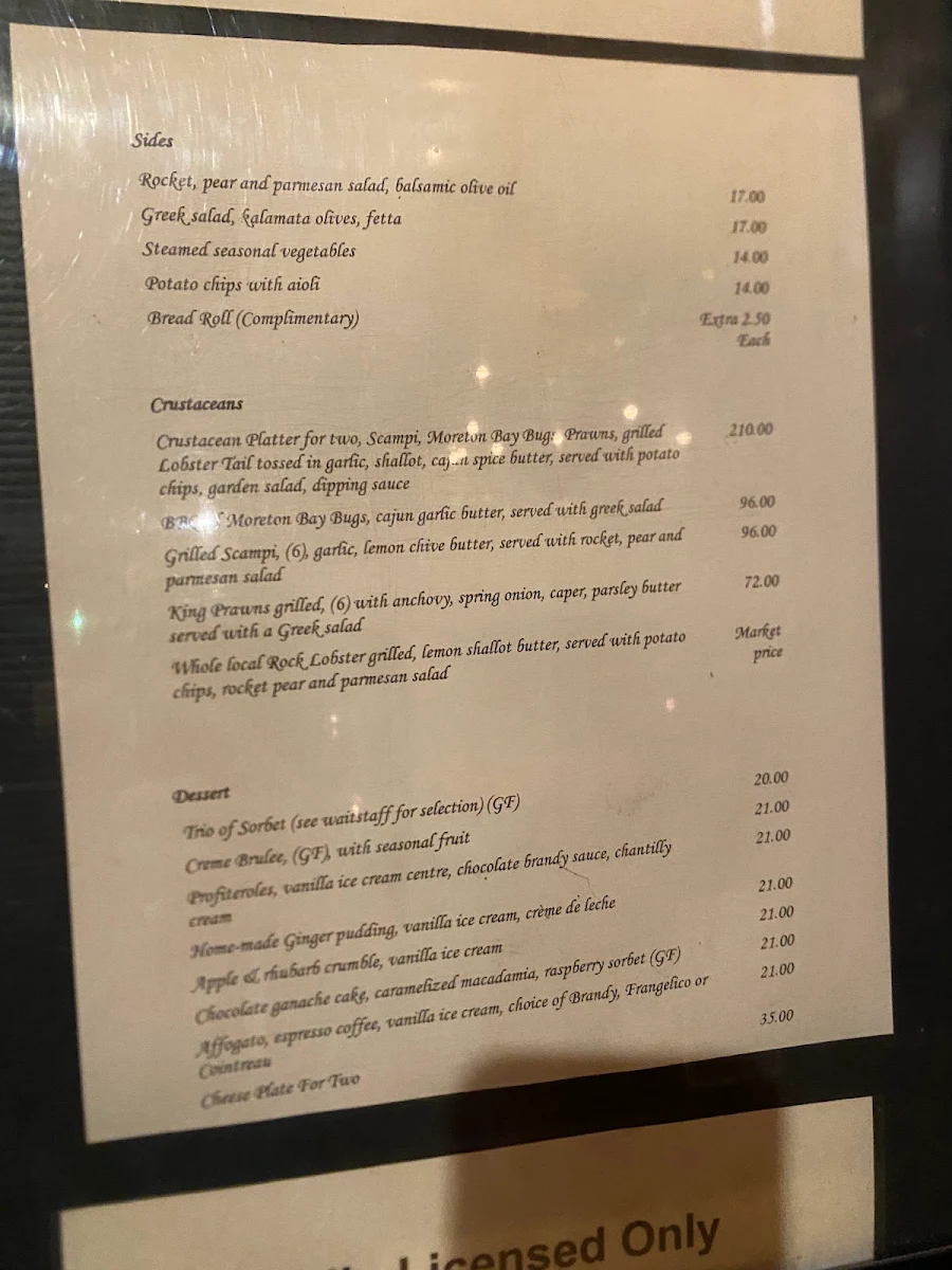 Menu, Fish at The Rocks