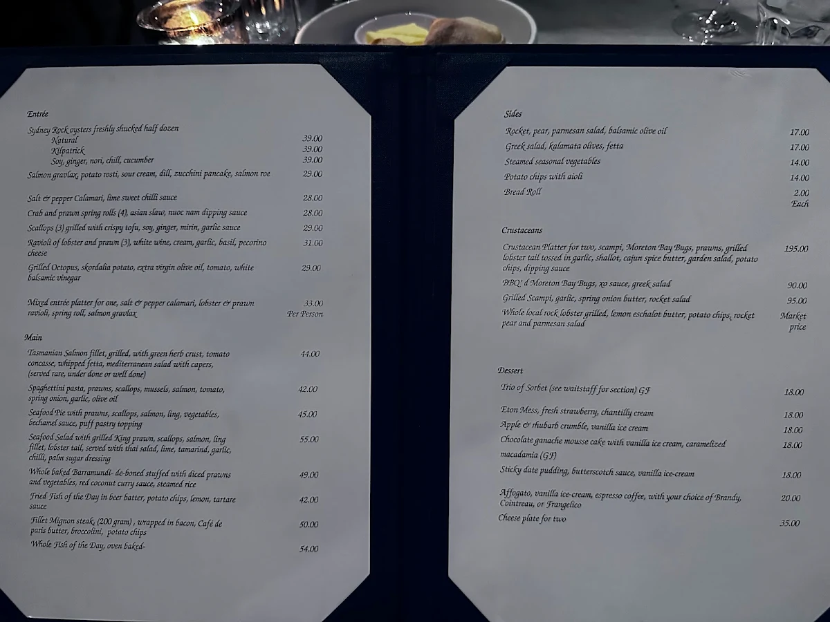 Menu, Fish at The Rocks
