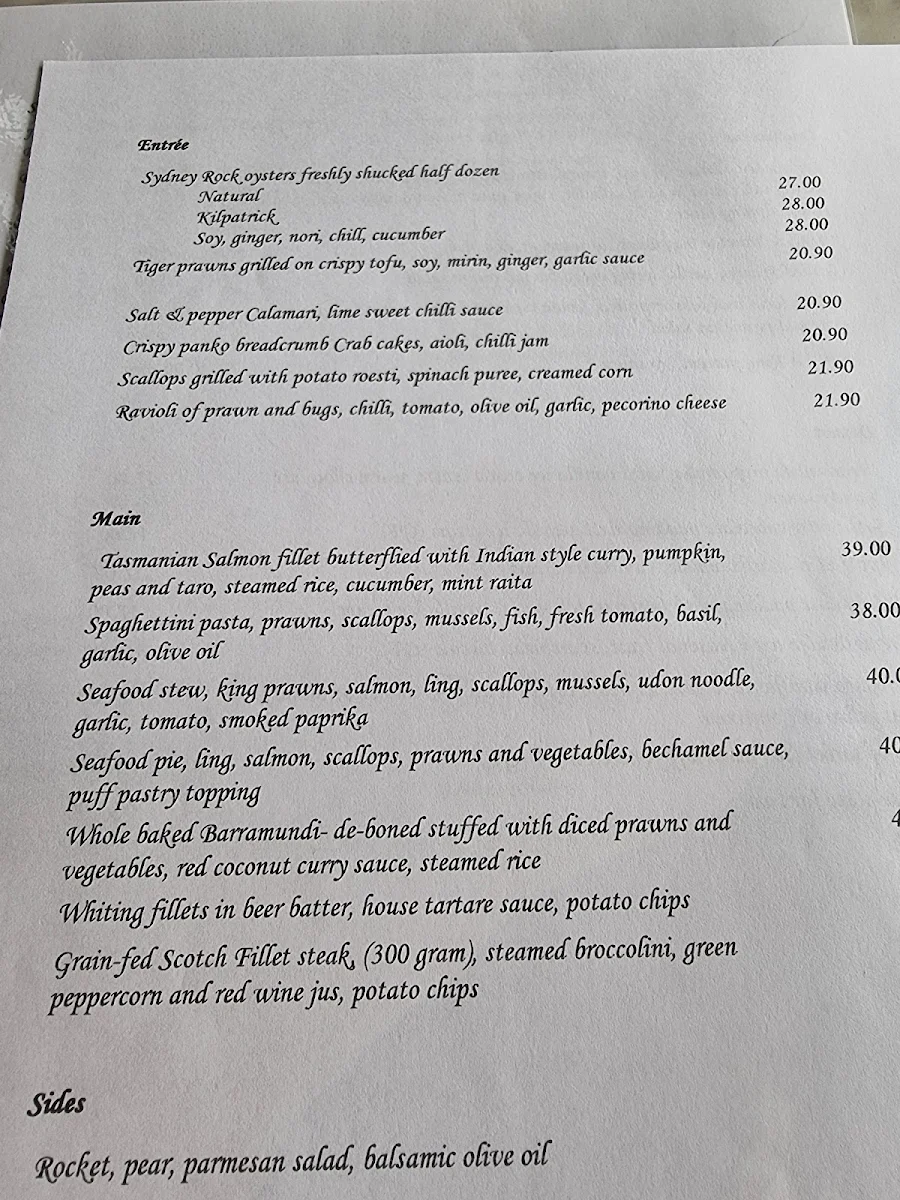 Menu, Fish at The Rocks