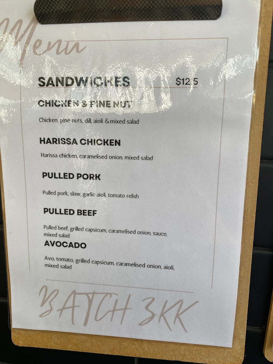 Menu, BATCH ZKK Cafe Macquarie