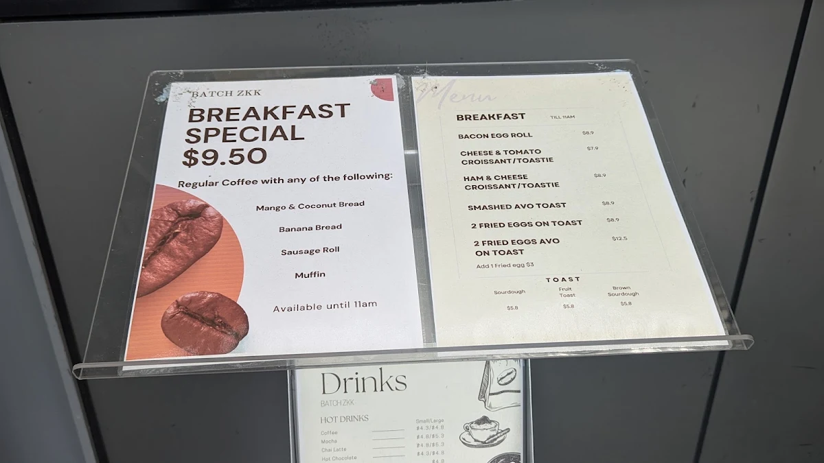 Menu, BATCH ZKK Cafe Macquarie