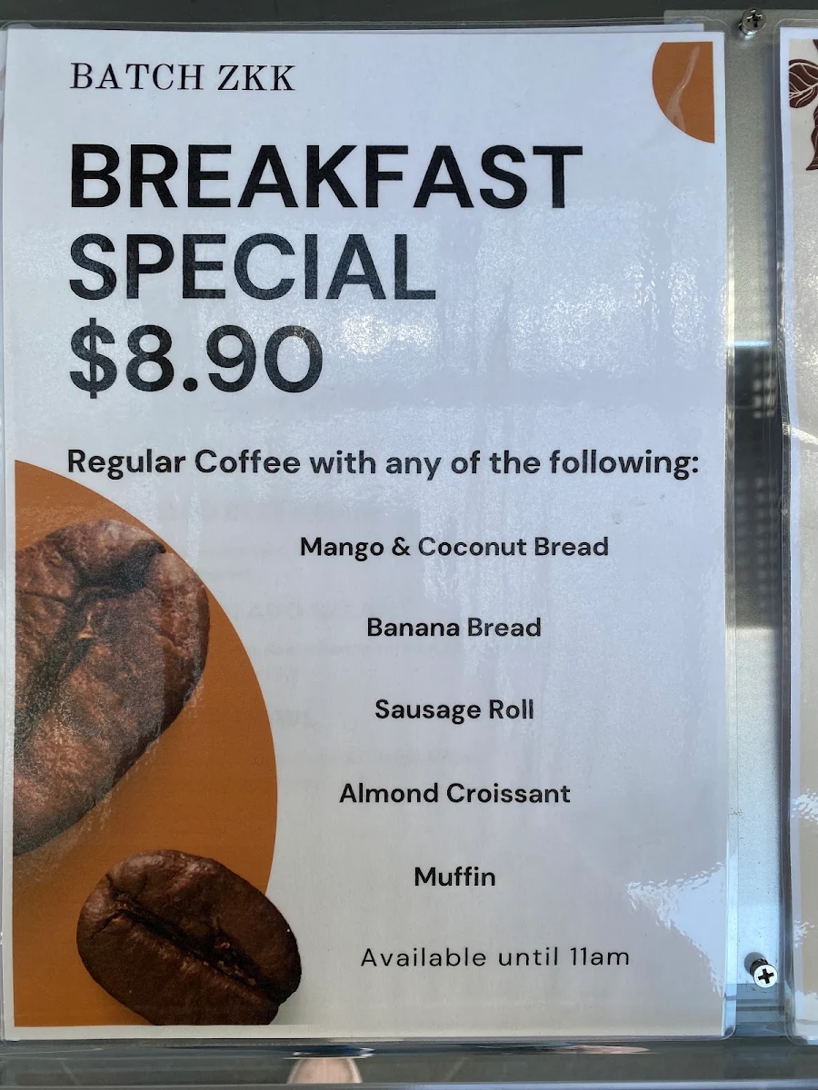 Menu, BATCH ZKK Cafe Macquarie