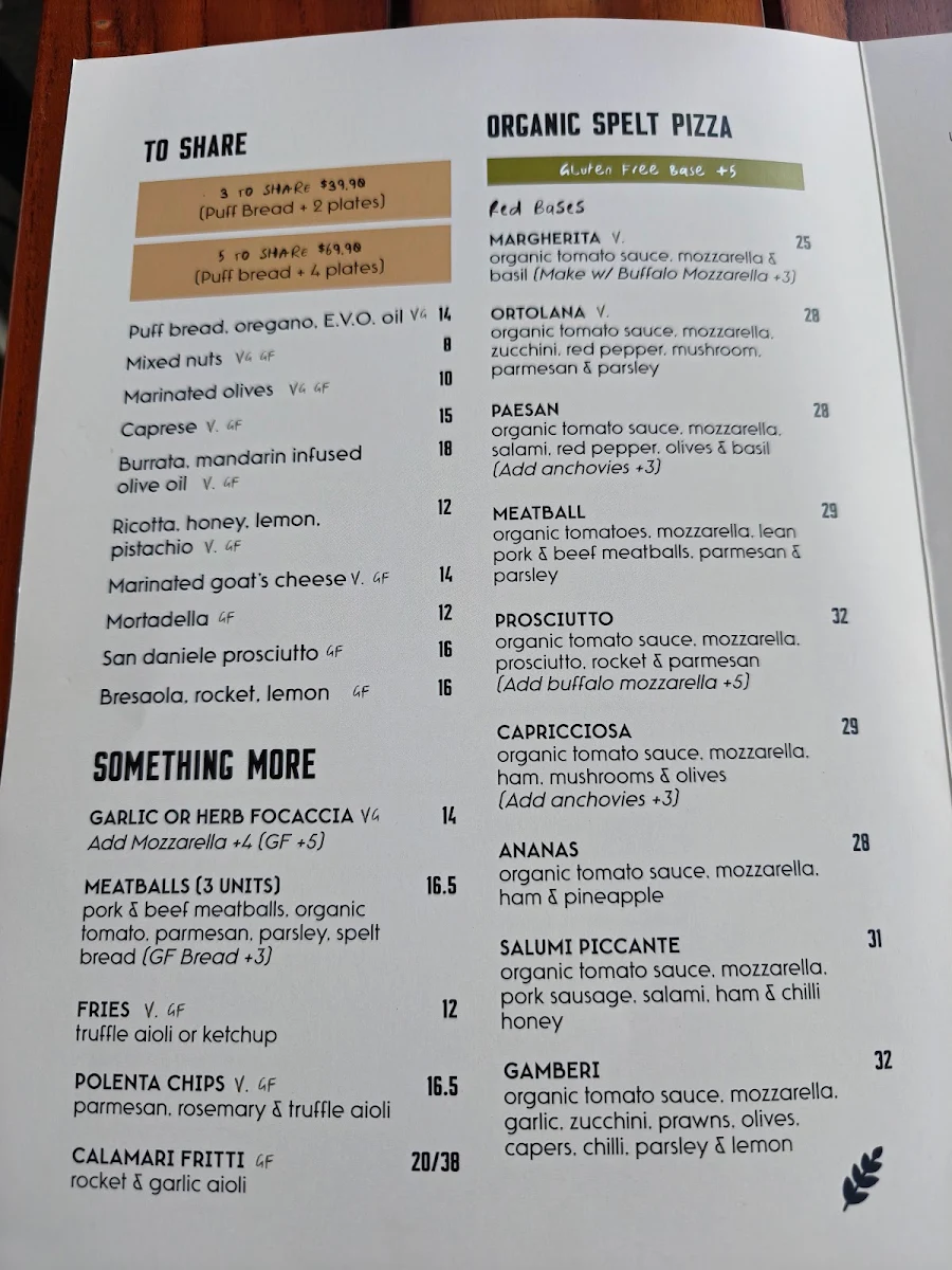 Menu, Farro Pizzeria & Bar South Melbourne