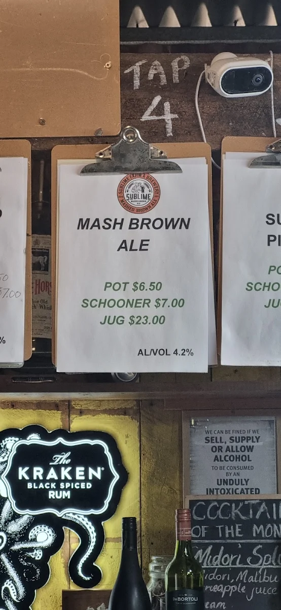 Menu, Sublime Farm & Brewery