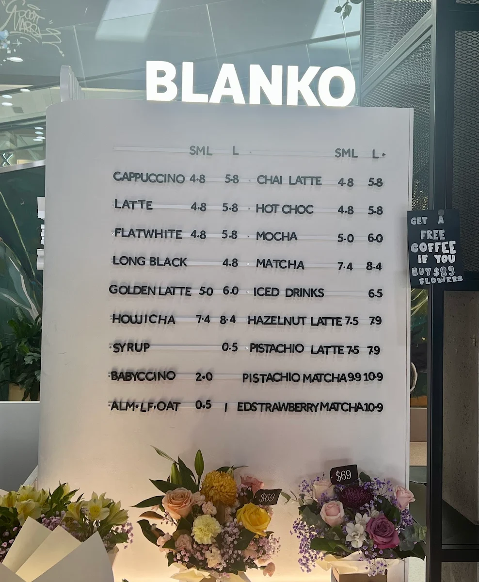 Menu, BLANKO Specialty Coffee and Blooms