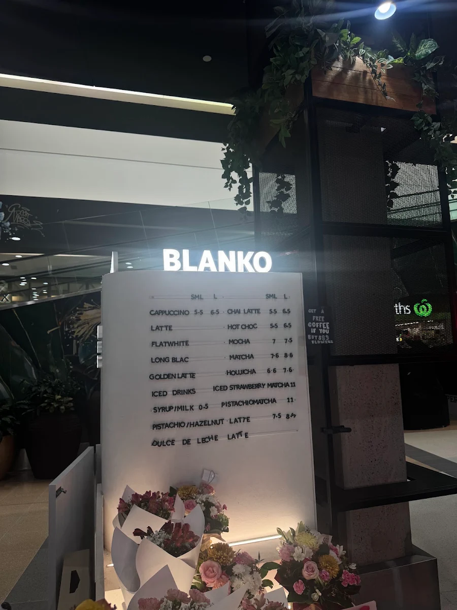 Menu, BLANKO Specialty Coffee and Blooms