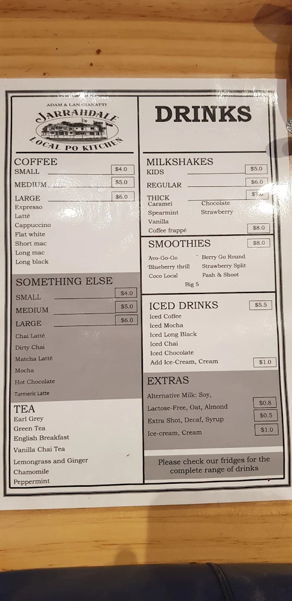 Menu, Jarrahdale Local Po Kitchen