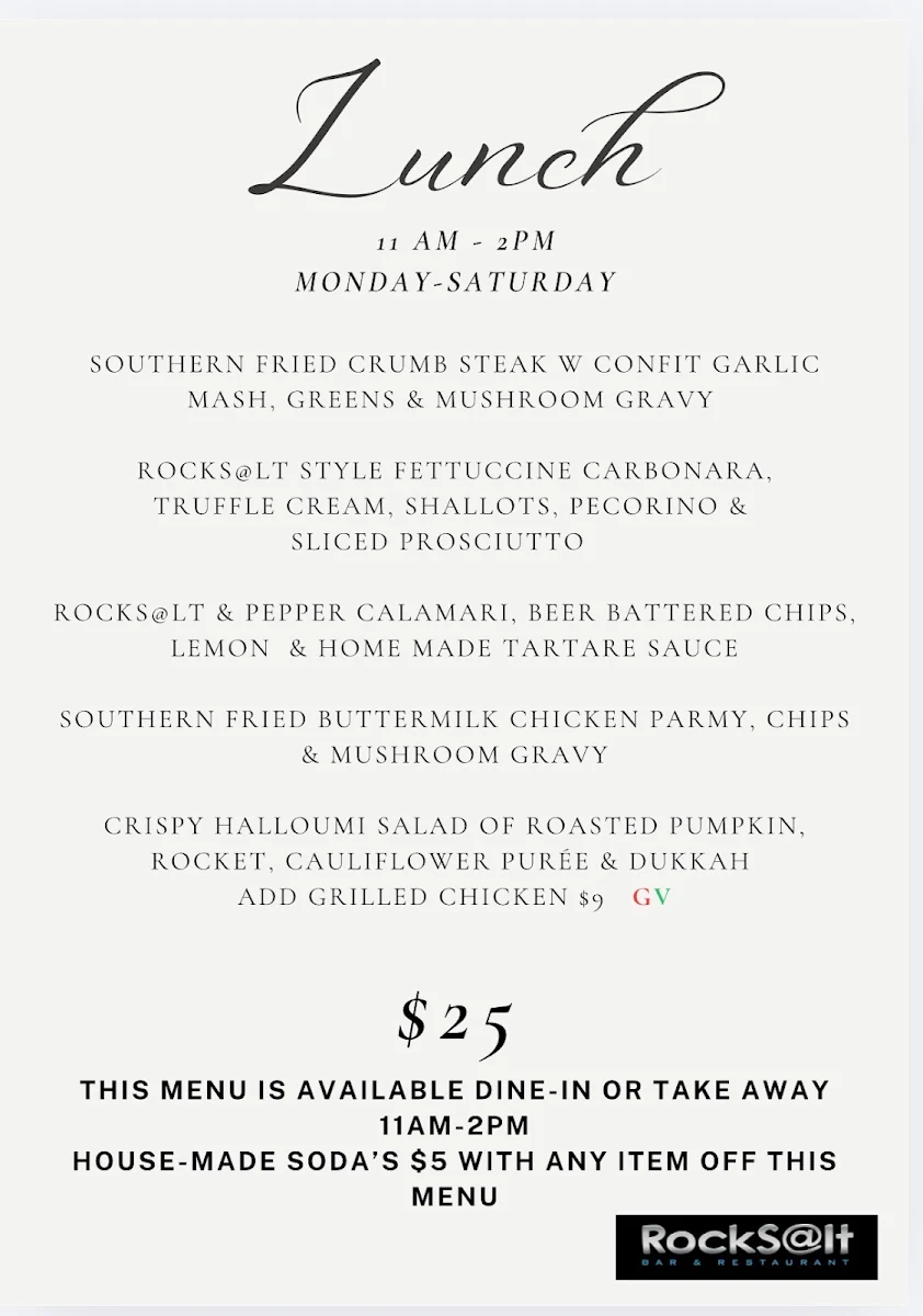 Menu, Rocksalt Bar & Restaurant