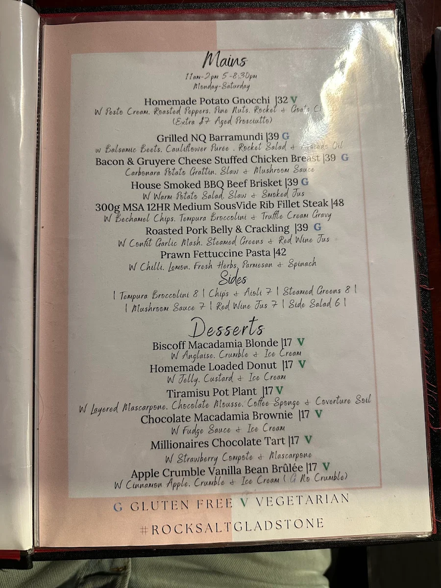 Menu, Rocksalt Bar & Restaurant