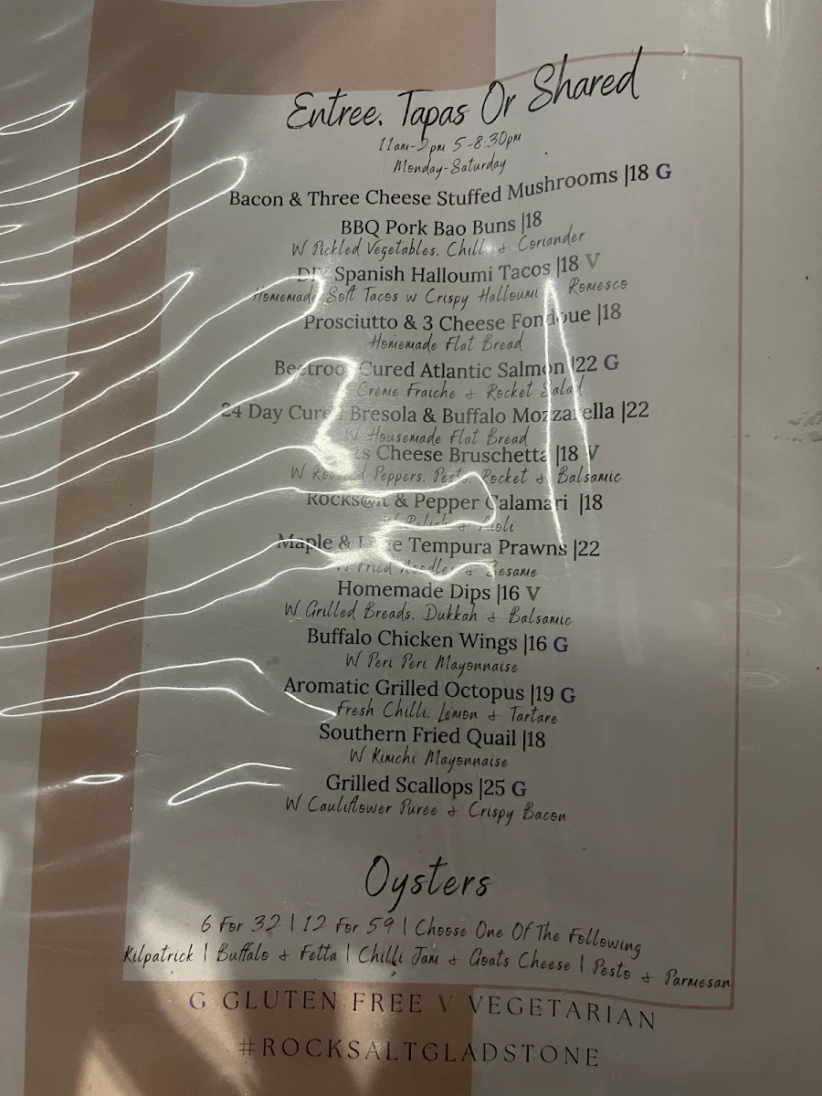 Menu, Rocksalt Bar & Restaurant