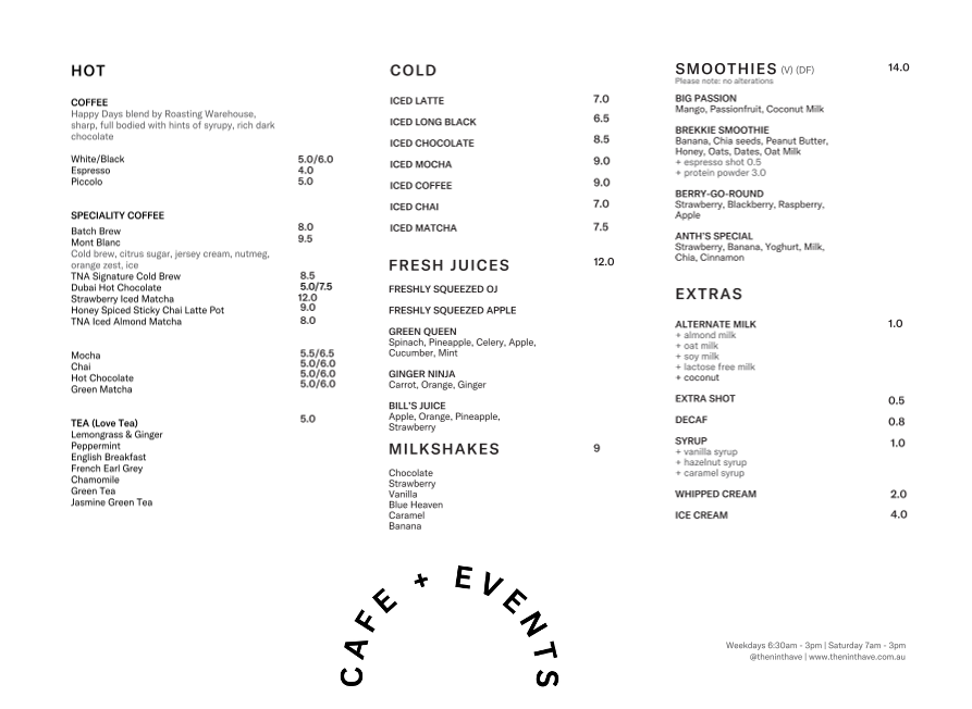 Menu, The Ninth Ave