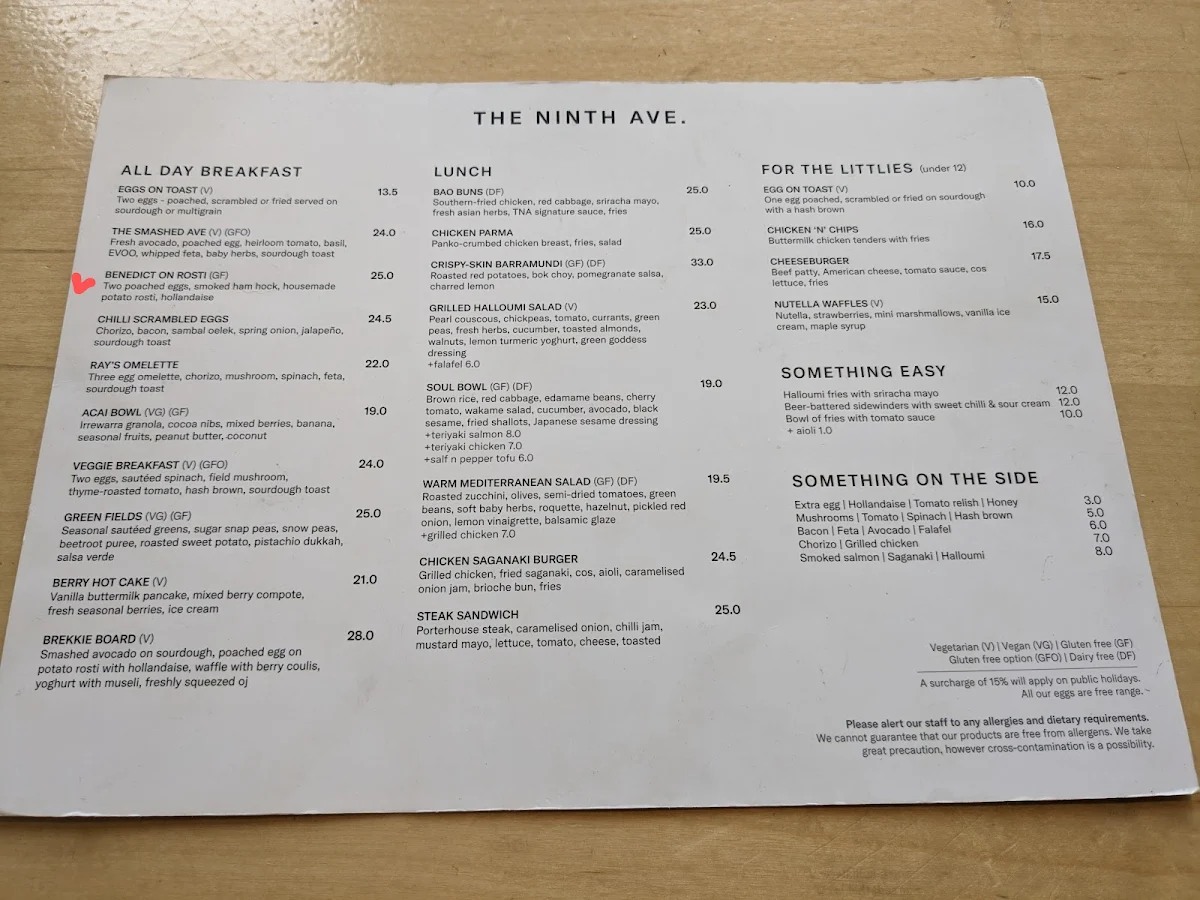 Menu, The Ninth Ave