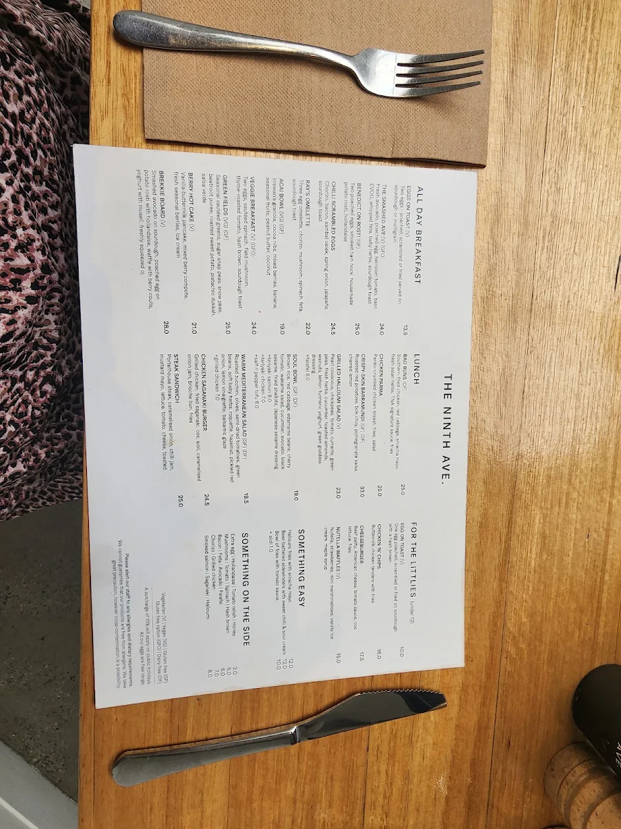 Menu, The Ninth Ave