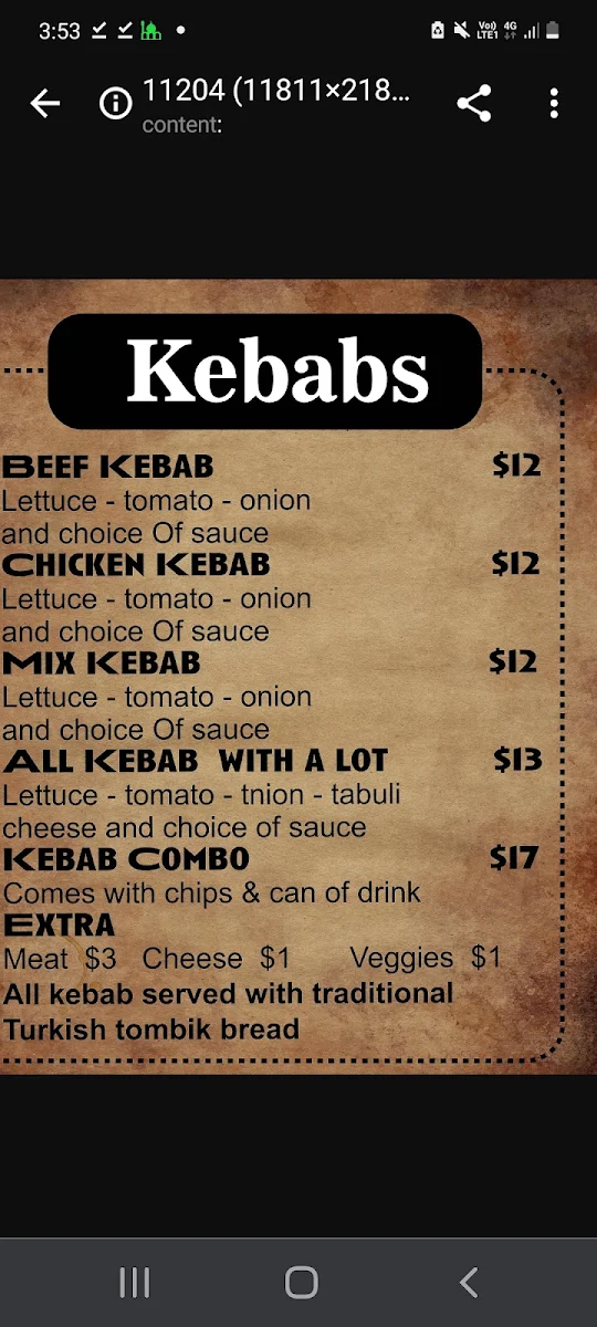 Menu, Tombik Kebab