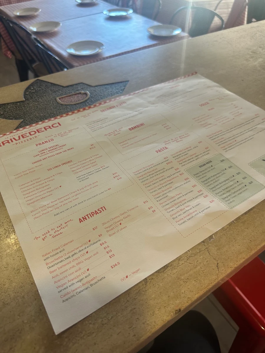 Menu, Arrivederci Pizza