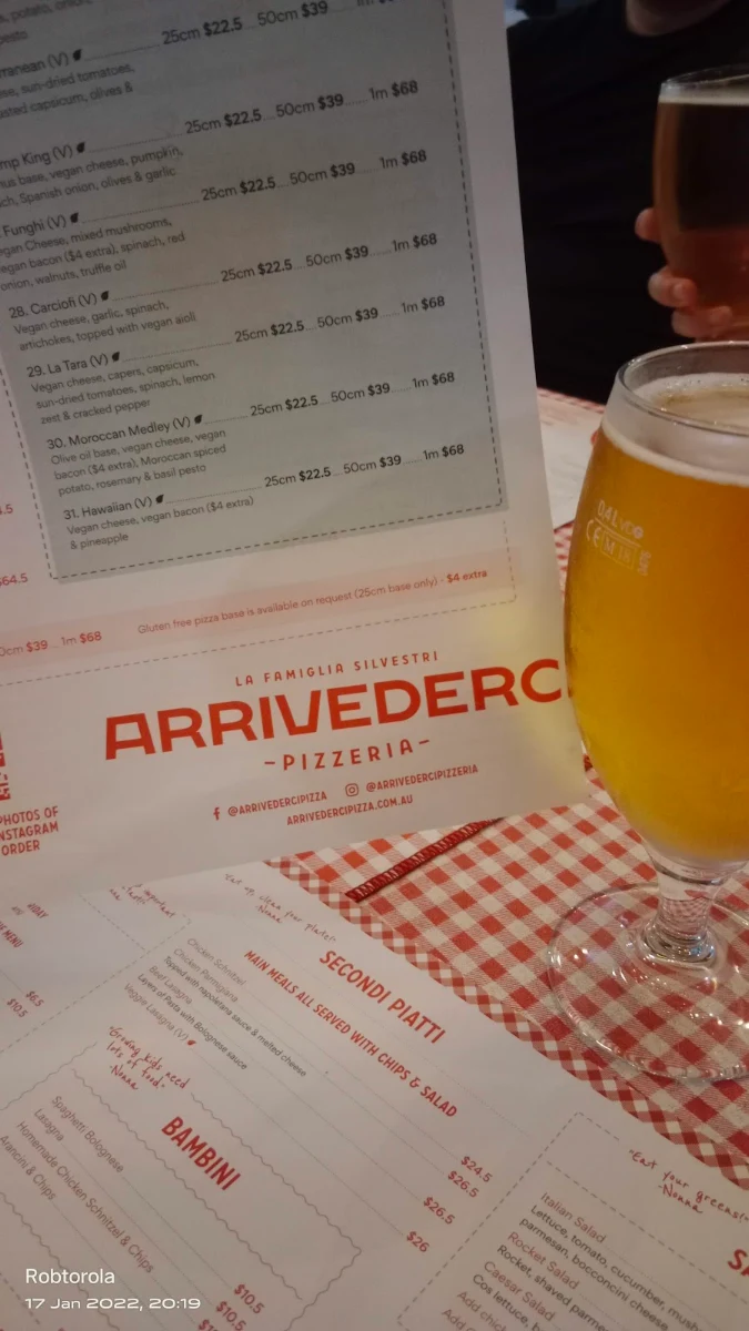 Menu, Arrivederci Pizza