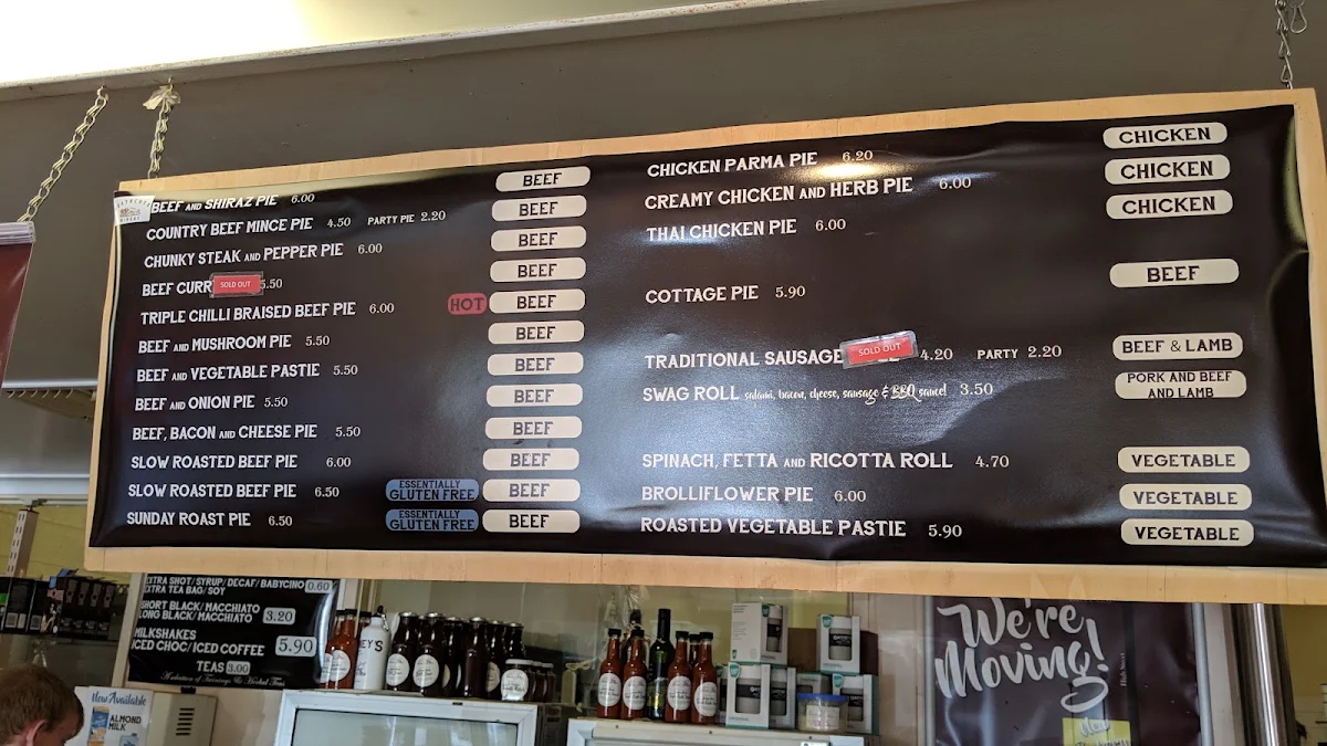Menu, Gaffney's Bakery