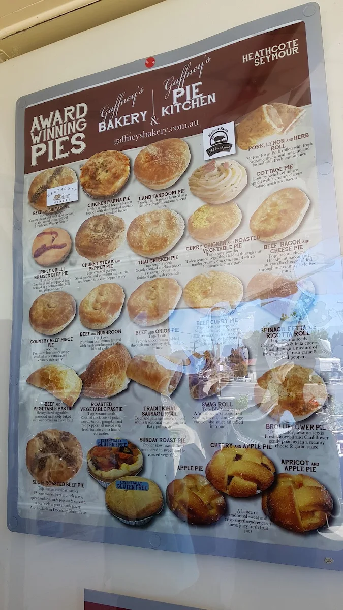 Menu, Gaffney's Bakery