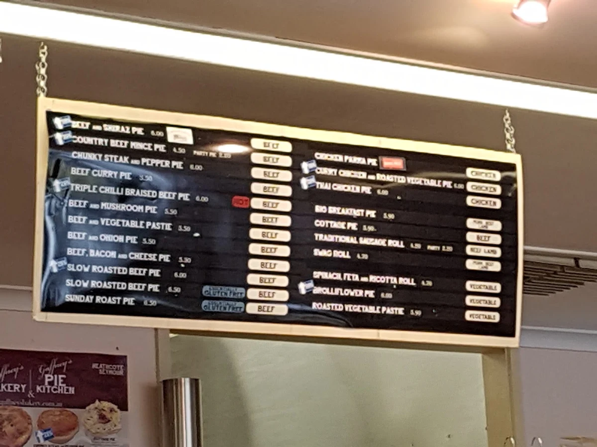 Menu, Gaffney's Bakery