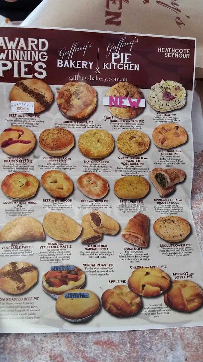 Menu, Gaffney's Bakery
