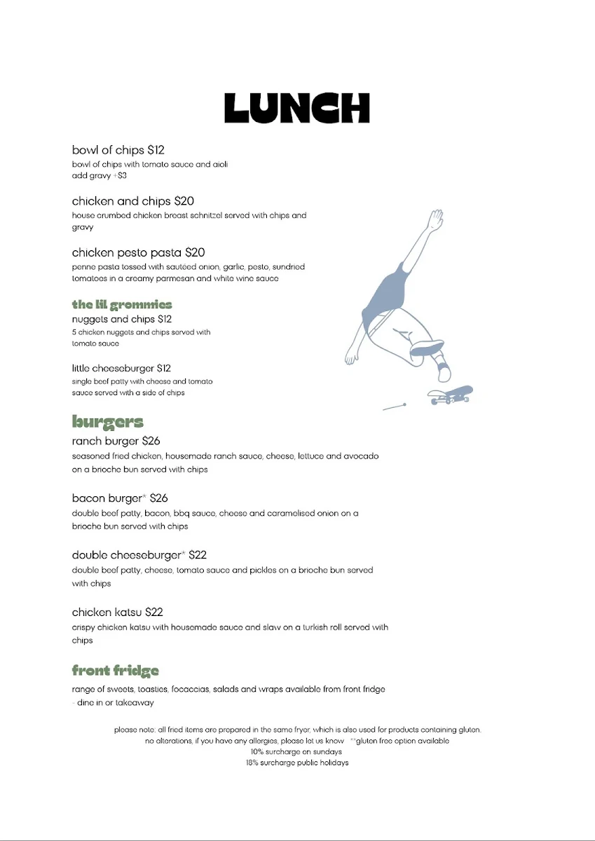 Menu, Salty Groms Cafe