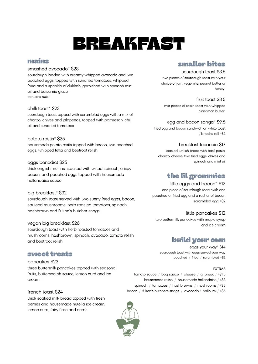 Menu, Salty Groms Cafe