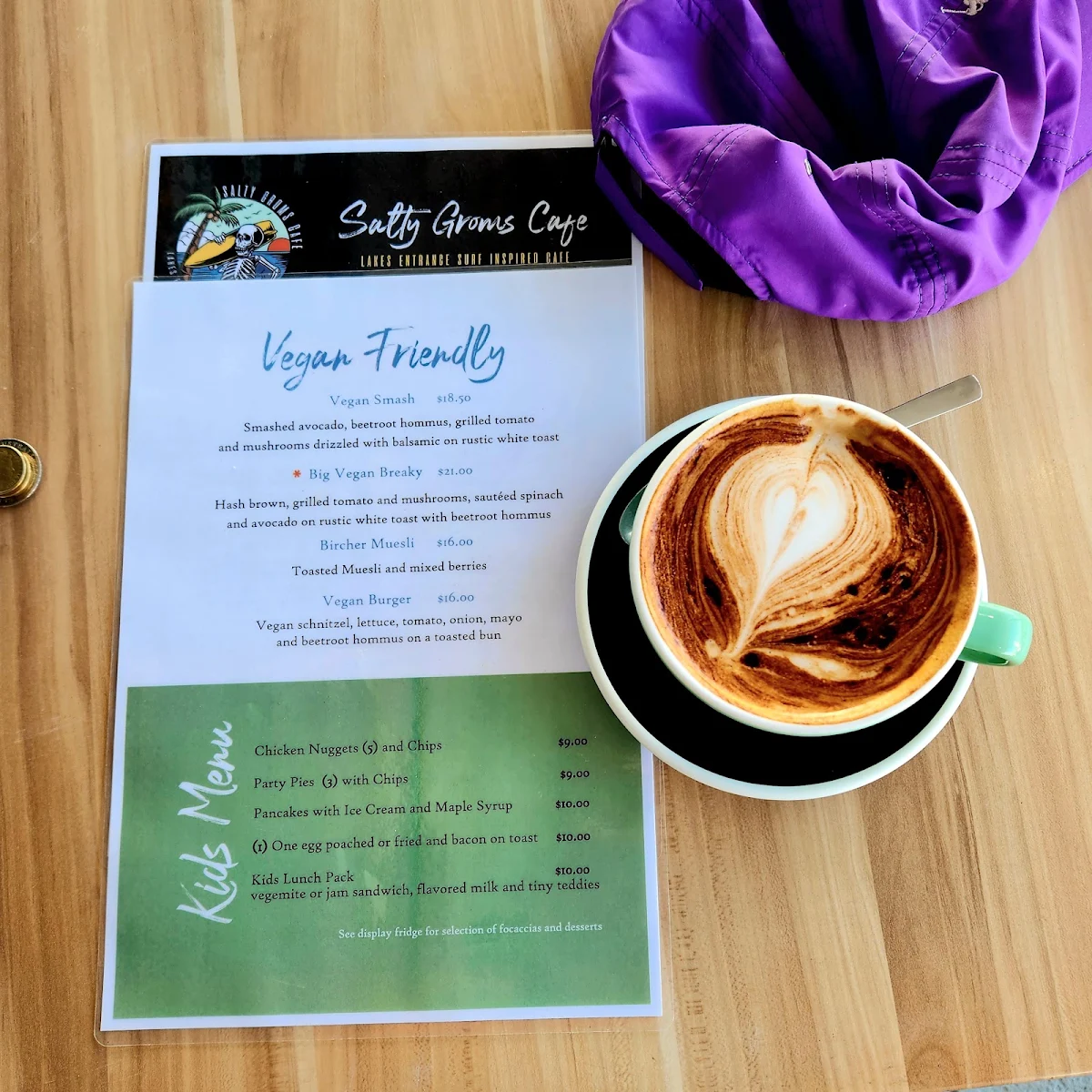 Menu, Salty Groms Cafe