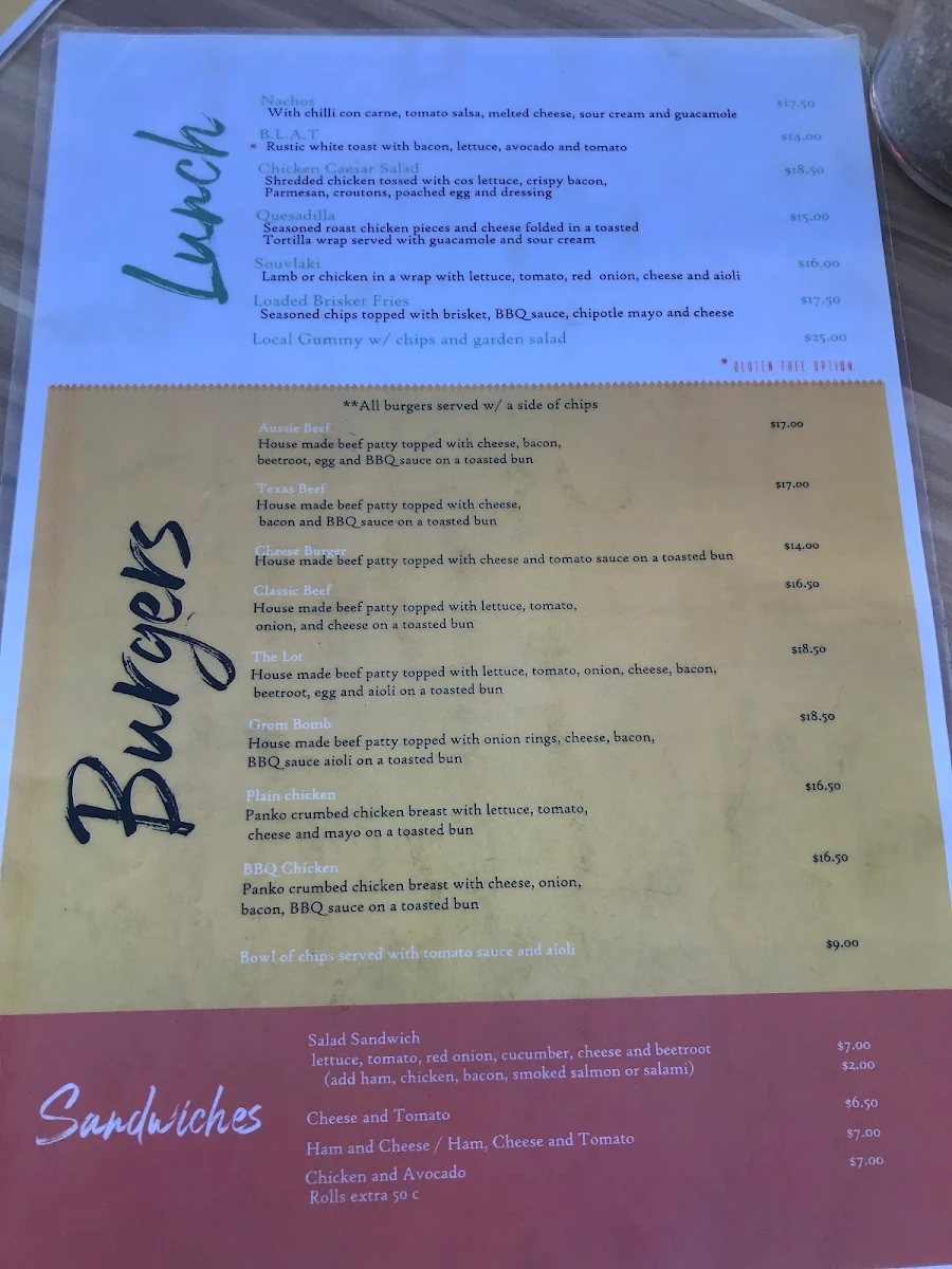 Menu, Salty Groms Cafe