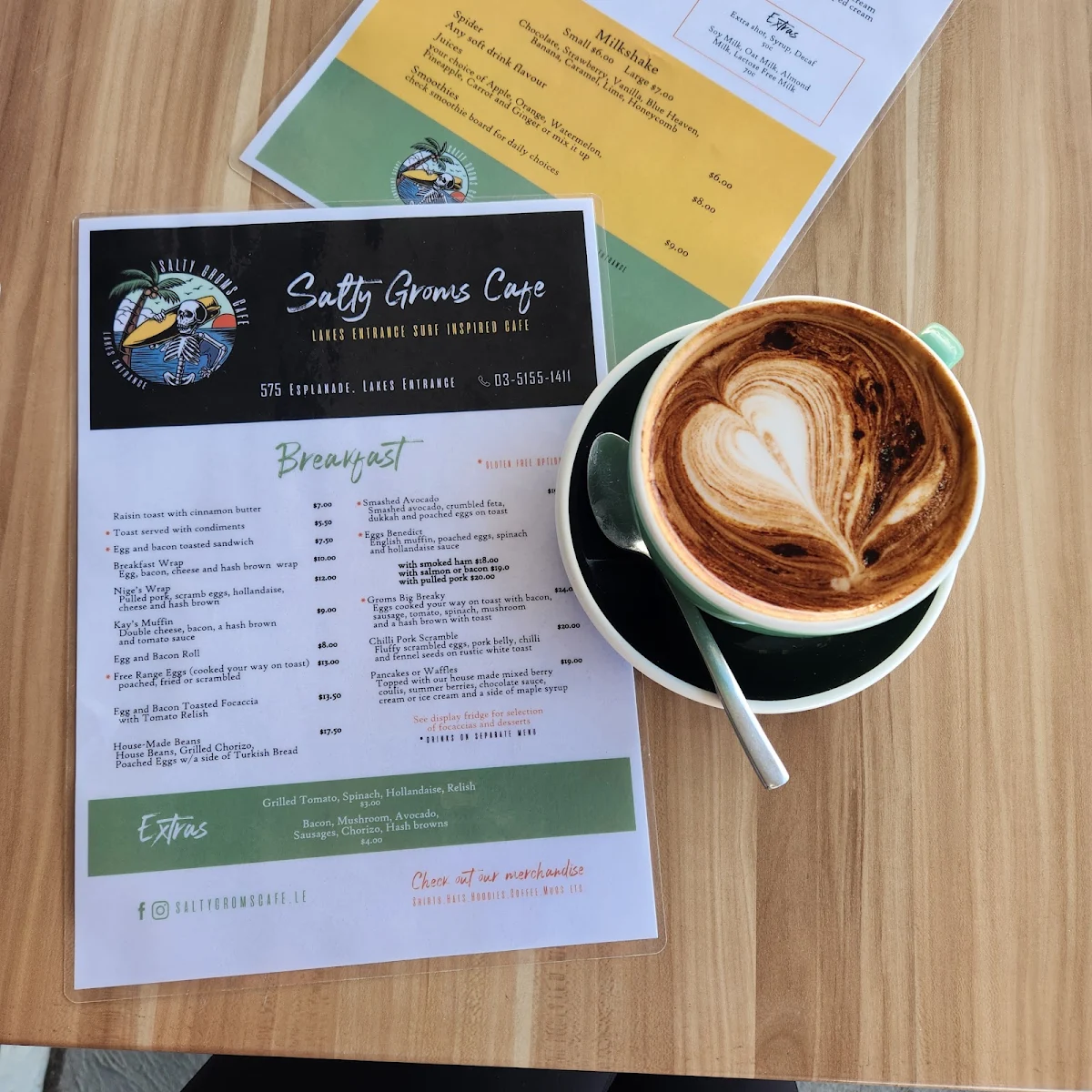 Menu, Salty Groms Cafe