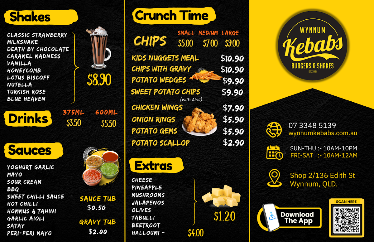 Menu, Wynnum Kebabs Burgers & Shakes
