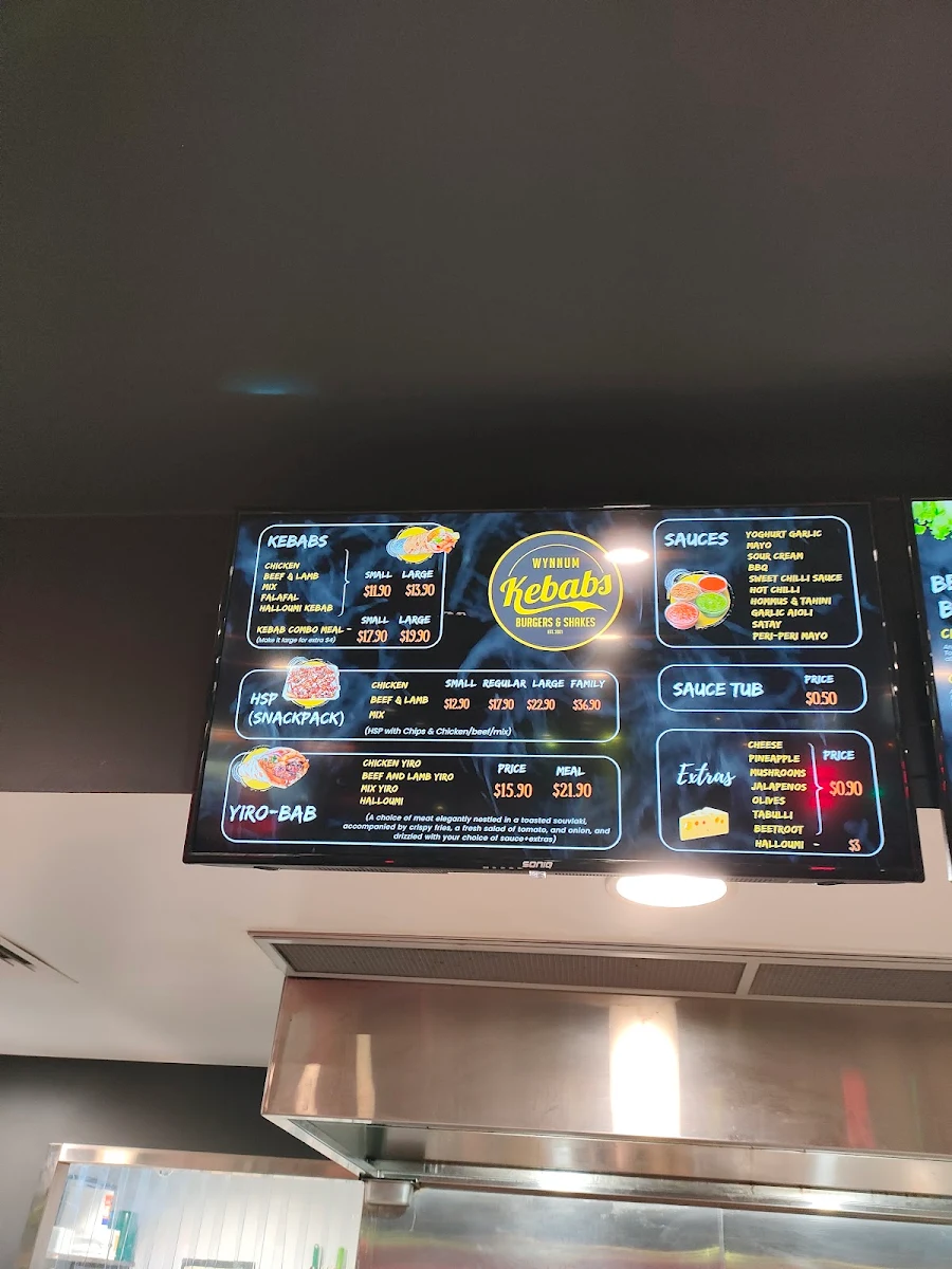 Menu, Wynnum Kebabs Burgers & Shakes