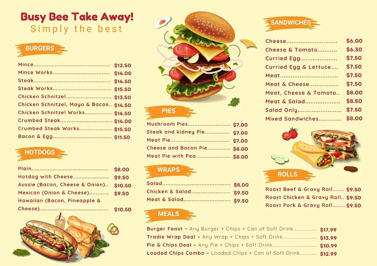 Menu, Busy Bee