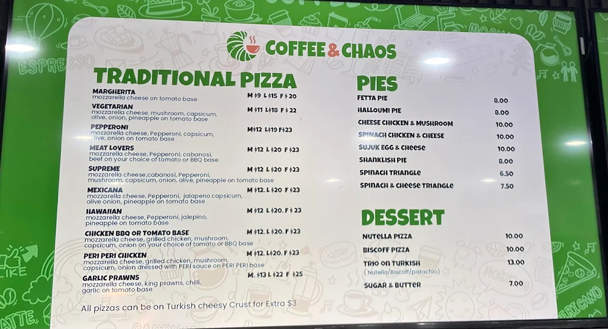 Menu, Coffee & chaos