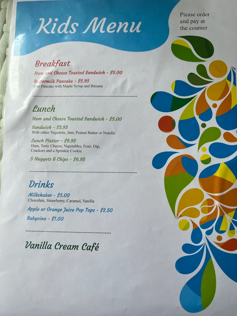 Menu, Vanilla Cream Cafe