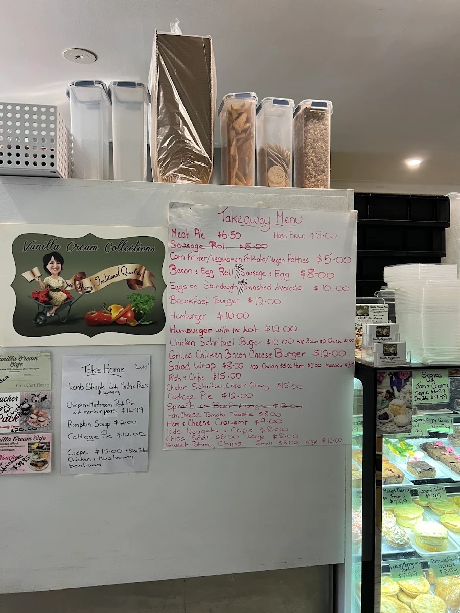 Menu, Vanilla Cream Cafe