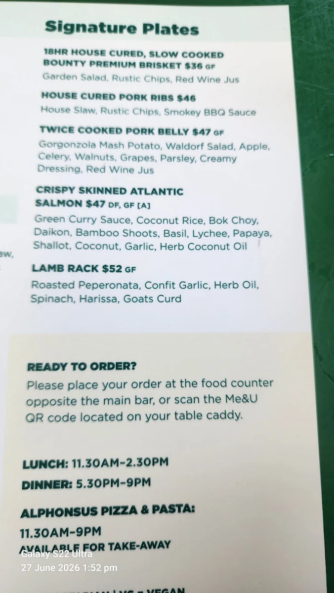 Menu, The Glen Hotel