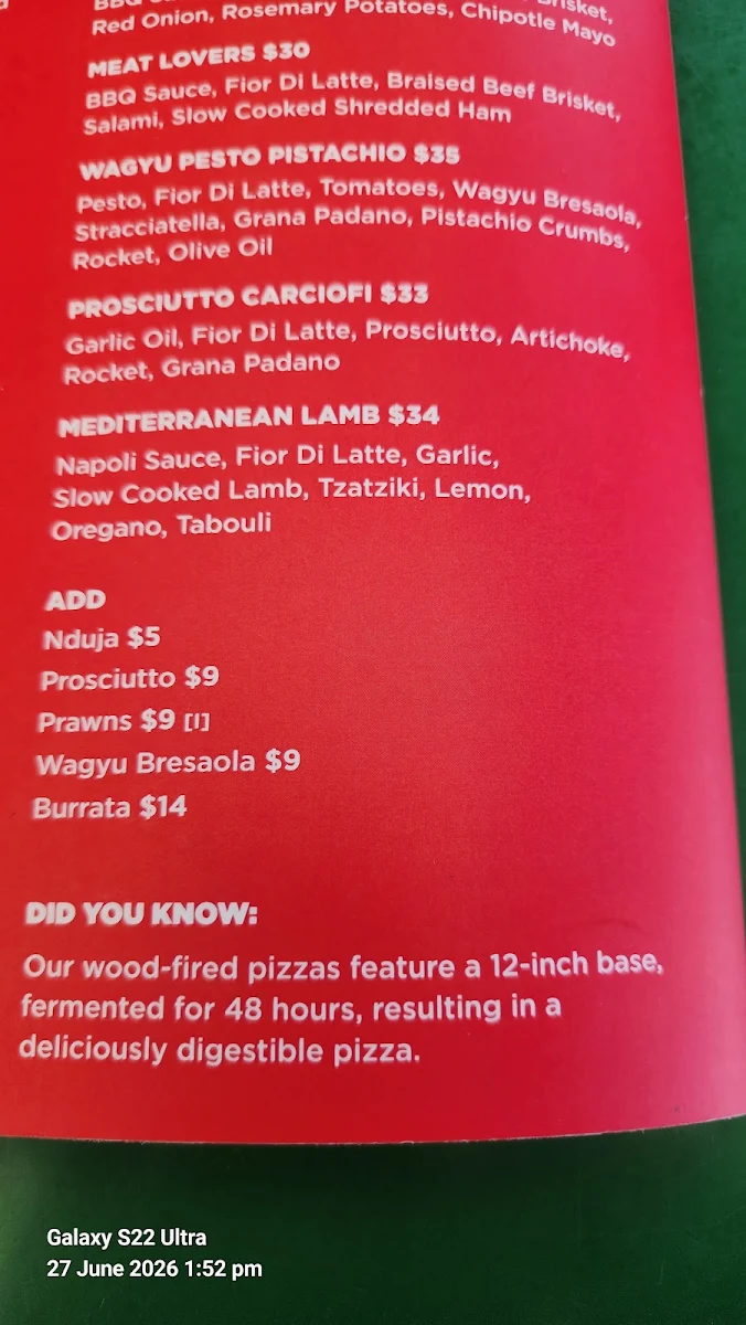 Menu, The Glen Hotel