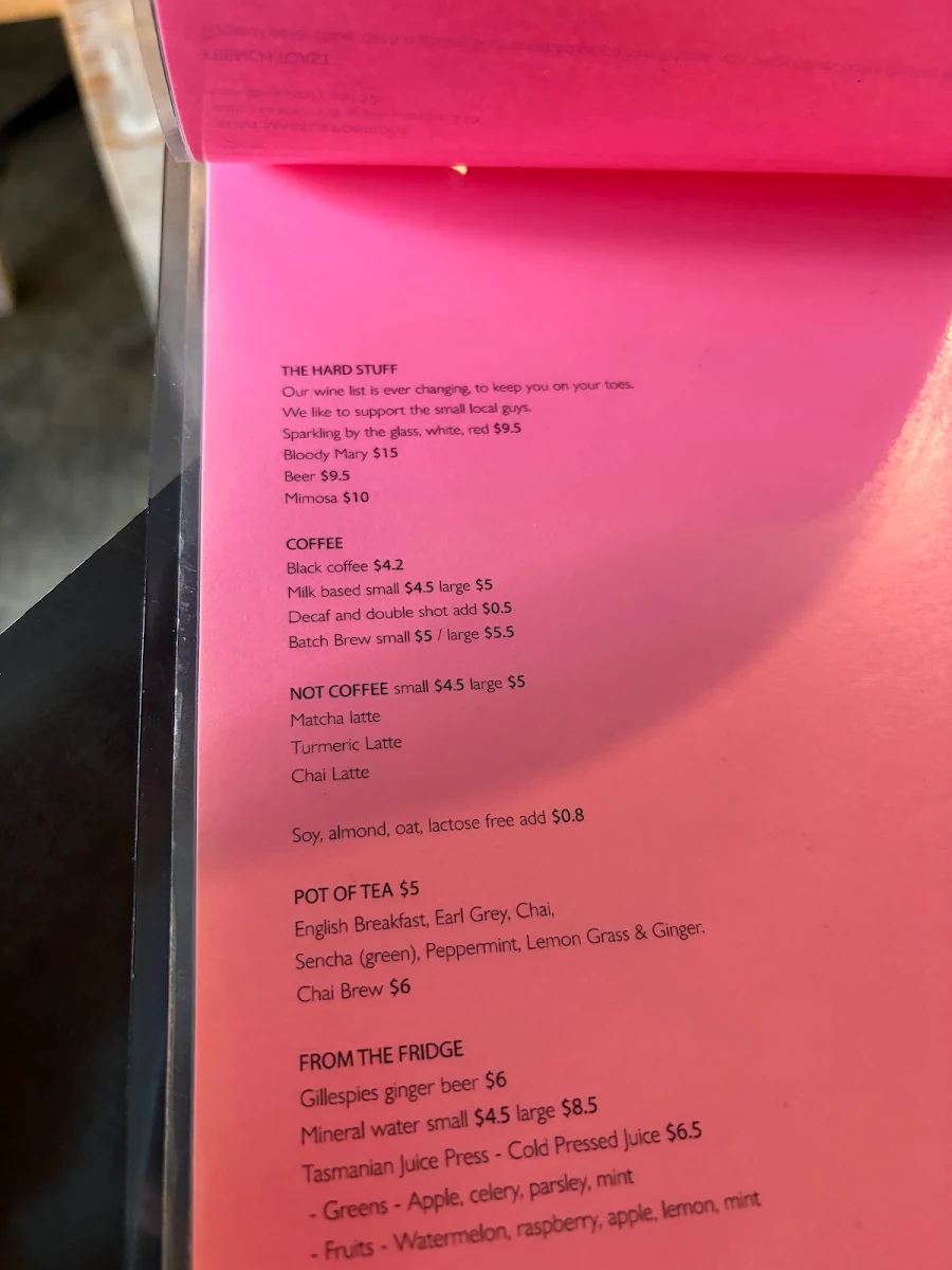 Menu, Criterion Street Cafe