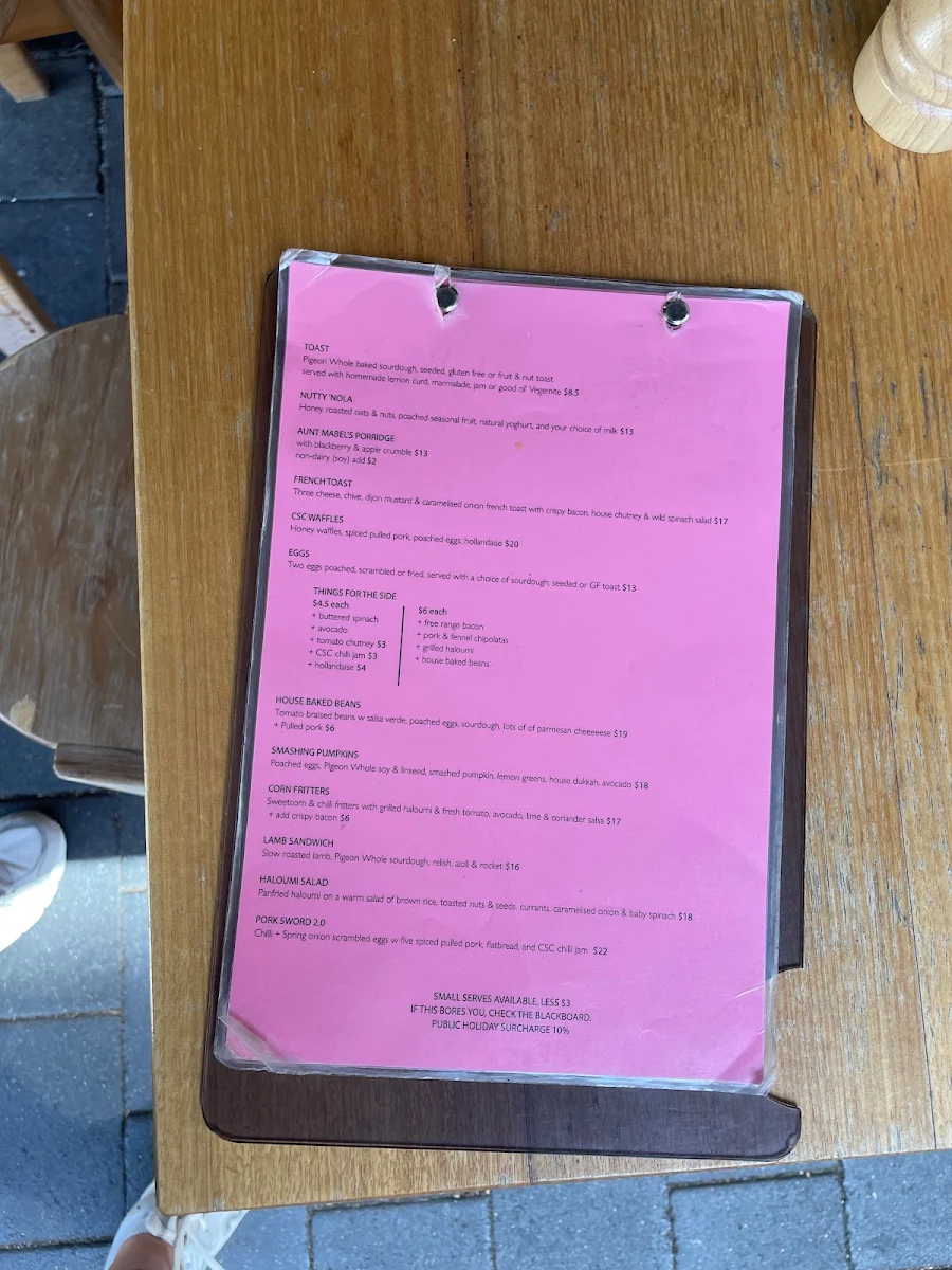 Menu, Criterion Street Cafe